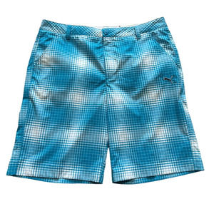 Puma Blue Plaid Golf  Performance Wear Shorts, Size 36
